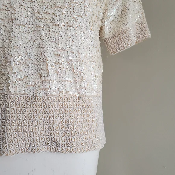 Vintage Short Sleeve Wool Beaded Sequin Top - Picture 4 of 8